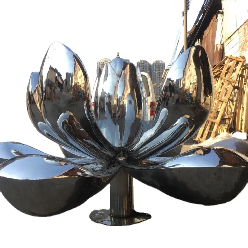 Moderne Grote Maat Roestvrijstalen Kunst Tuindecoratie Metalen Bloembeeld Rvs Lotus Sculptuur