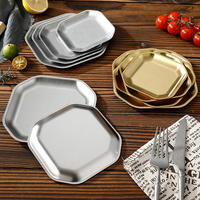 Assiette de service carrée épaissie en acier inoxydable 304, fond plat, compatible micro-ondes et lave-vaisselle, 50 pièces pour légumes, desserts et collations