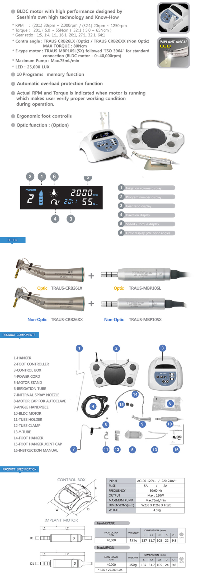 Máquina dental de implantes, motor dental sin escobillas, sistema de implantes dentales