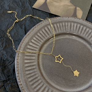 Korean Style Minimalist Hollow Star Tassel Pendant Stainless Steel Necklace Gold Clavicle Chain Fashion Jewelry - Product Image 2