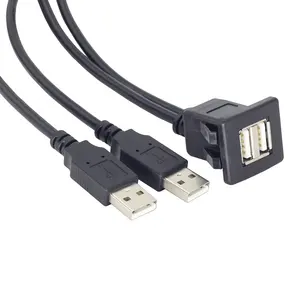 Квадратный двойной USB-разъем с креплением к разъему USB-2,0, Удлинительный кабель для автомобиля, грузовика, лодки, морской приборной панели, порт для зарядного устройства