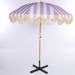 Parasol en bois à franges pour extérieur, protection solaire, plage, bord de mer, piscine, cour, camping - Product Image 6