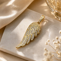 Colgante de Oro con Ala de Ángel Individual, Pavé de Circonitas, Colgante Grande de Lujo, Colgante de Ala de Ángel de Moda, Joyería de Acero Inoxidable 316L