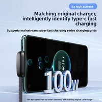 Cable USB Tipo C de Carga Rápida de 6A y 100W con Trenzado de Nailon en Ángulo Recto para Dispositivos Android, Cable para Juegos con Puerto USB Tipo C