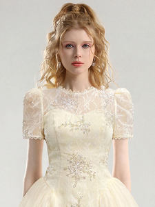 مأدبة مسائية قبالة الكتف قصيرة وصيفة الشرف شبكة فستان صغير أنيق فستان الأميرة الدانتيل قطع القوس فستان على شكل خط - Product Image 2