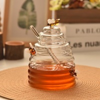 Pot à miel en verre transparent de style japonais avec couvercle hermétique et fouet mélangeur, pot de conservation de confiture en borosilicate de haute qualité