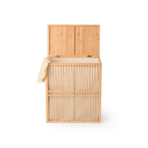 Panier à linge de haute qualité amovible en bambou à double compartiment, élégant et moderne avec doublure en tissu à prix compétitif - Product Image 6