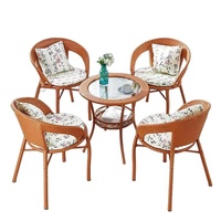 Petit ensemble de table et chaises en rotin et verre, trois pièces, pour balcon, cour, jardin, meubles d'extérieur