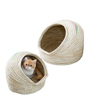 Lits et grottes pour animaux de compagnie tricotés à la main de haute qualité, meubles en bambou rayé pour chats et chiens