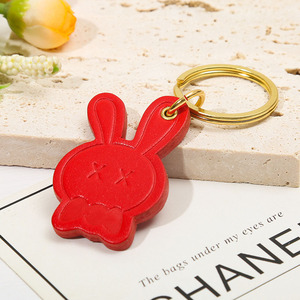 Móc Khóa Da Bò đôi đơn giản vòng chìa khóa thỏ may mắn hoạt hình - Product Image 5