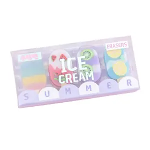 4pcs/set Novelty Summer Ice Cream Cake Rubber Eraser Kawaii Erasers Cute Cartoon Biscuit Modeling Learning Stationery School