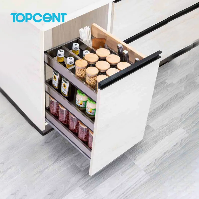 TOPCENT Kitchen Cabinet Multifunctional Basket Seasoning Basket Pull Out Drawer Basket With Inner Tray