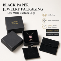 Boîte cadeau de luxe noire Jingda personnalisée avec logo pour bijoux (bague, collier, bracelet, boucles d'oreilles) avec pochette en velours