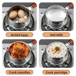 Two-Handle <strong>Small</strong> Soup/Milk <strong>Pot</strong> 316 Stainless Steel Walnut Wood Handle Baby-Safe Uncoated Glass <strong>Lid</strong> Home Use Infant Cookware - Product Image 3