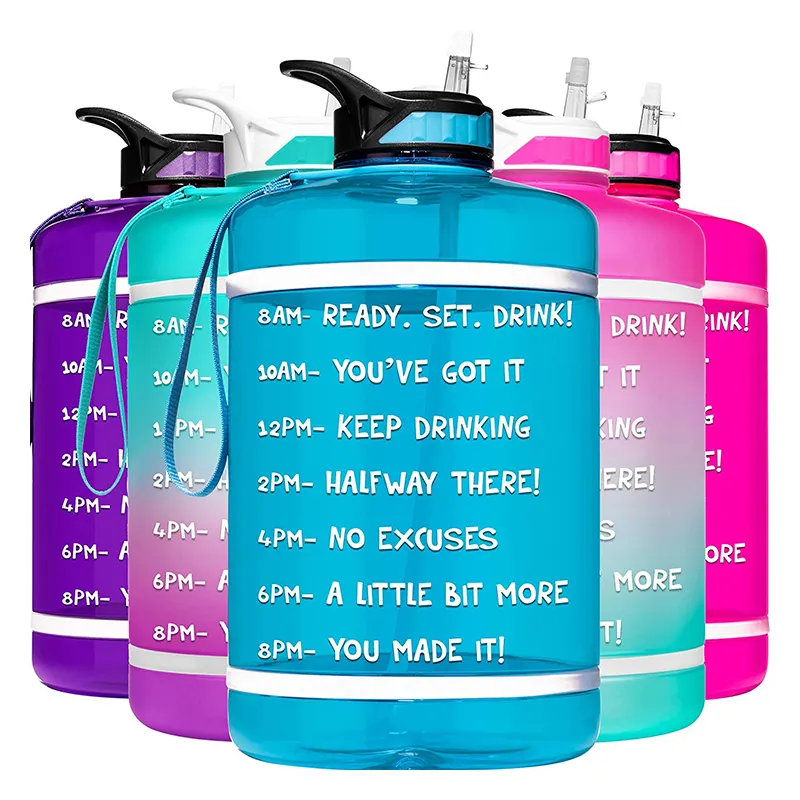 Large 1 Gallon/128oz Motivational GYM Water Bottle with Time Marker & Straw