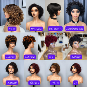 Perucas de Cabelo Humano Prontas para Usar, Peruca Barata de Cabelo Vietnamita Cru com Mechas e Franja, Perucas de 10 Polegadas com 200% de Densidade e Mechas - Product Image 6