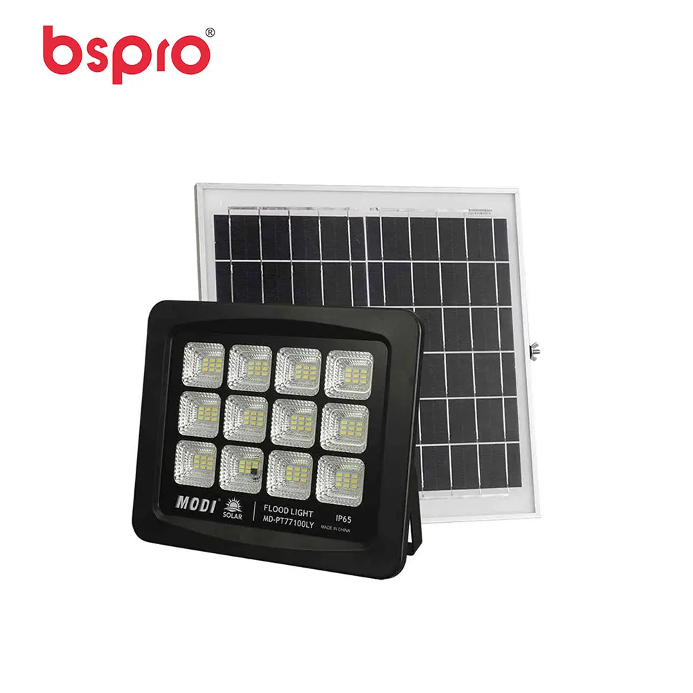 Bspro New Design Led Flood Light Projector Lamps Solar LED Floodlight Waterproof IP65 100w Lifepo4 Battery 50000 DC 6V 70 2-year