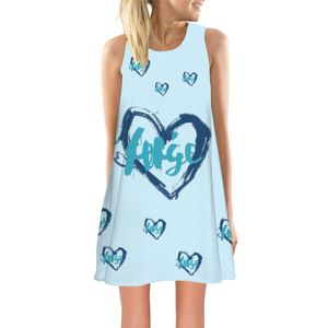 Robes d'été courtes pour femmes, décontractées, avec imprimé d'amour sexy à col rond, impression à la demande pour la Saint-Valentin, avec un design personnalisé - Product Image 1