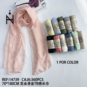 Sciarpa Lunga in Cotone TR con Stampa Floreale e Lamina d'Oro 70x180cm per Donna, Accessorio di Moda - Product Image 1