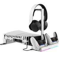 Support de stockage horizontal pour Console mince PS5 avec ventilateur de refroidissement RVB support pour casque contrôleur chargeur de quai de charge