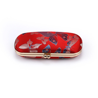Boîte à lunettes rigide en métal brodée d'un motif papillon, boîte de protection pour lunettes résistante à la pression, vente en gros
