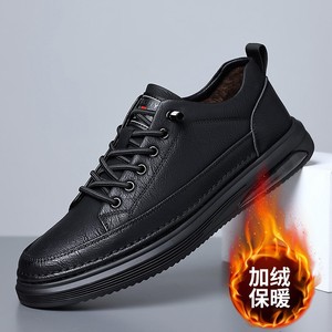 Chaussures décontractées pour hommes en cuir véritable à lacets, à bout rond, avec doublure en fourrure respirante, pour le printemps - Product Image 1