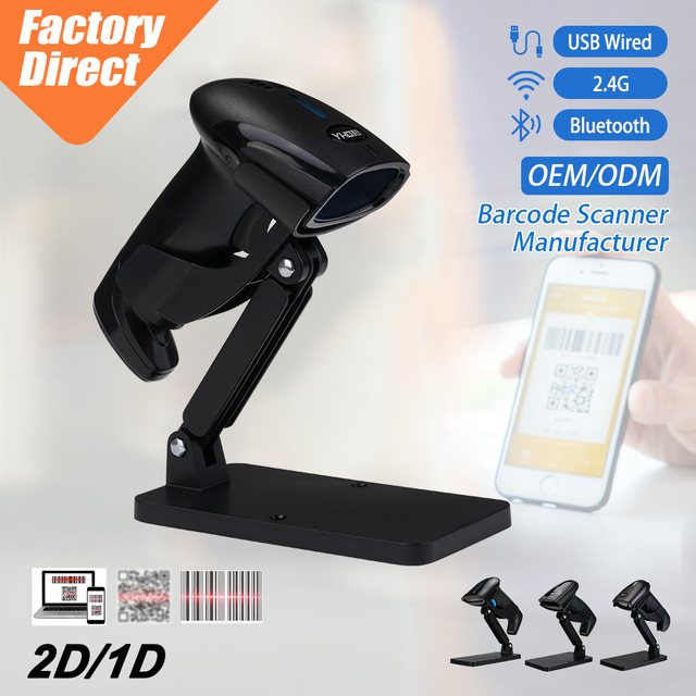 In Stock BT Wireless Handheld 2D Barcode Reader 20h-Continuous Qr Code Scanner, Compatible for Windows/Android/IOS