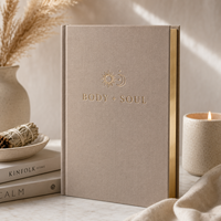 Journal de bien-être LABON personnalisé en lin taupe, agenda guidé, planificateur d'équilibre holistique esprit-corps, carnet de luxe pour l'auto-soin