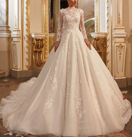 Robes de mariée de luxe en cristal à manches longues, style arabe, coupe trapèze, robes de mariée longues