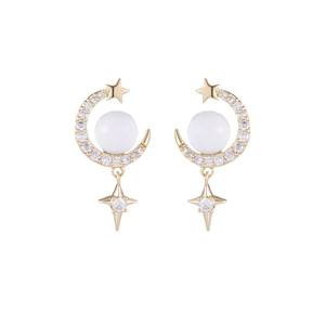 Pendientes de tuerca con diseño de estrella y luna, chapados en oro de 14K, con moissanita engastada en bisel, para mujer, joyería de regalo - Product Image 5