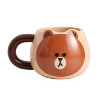 Mug en céramique marron motif ours de dessin animé, tasse à lait mignonne pour le petit-déjeuner, mug à café ours