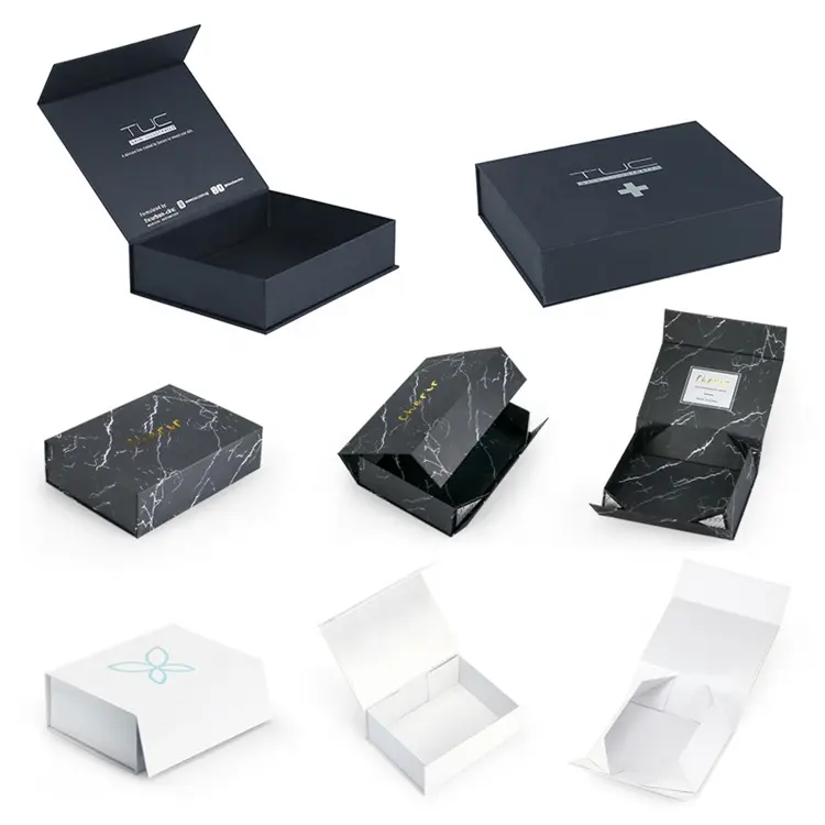 Logo kustom cetak mewah sepatu kaku kertas hadiah lipat kotak hadiah perhiasan caja karton kemasan kotak dengan Magnet