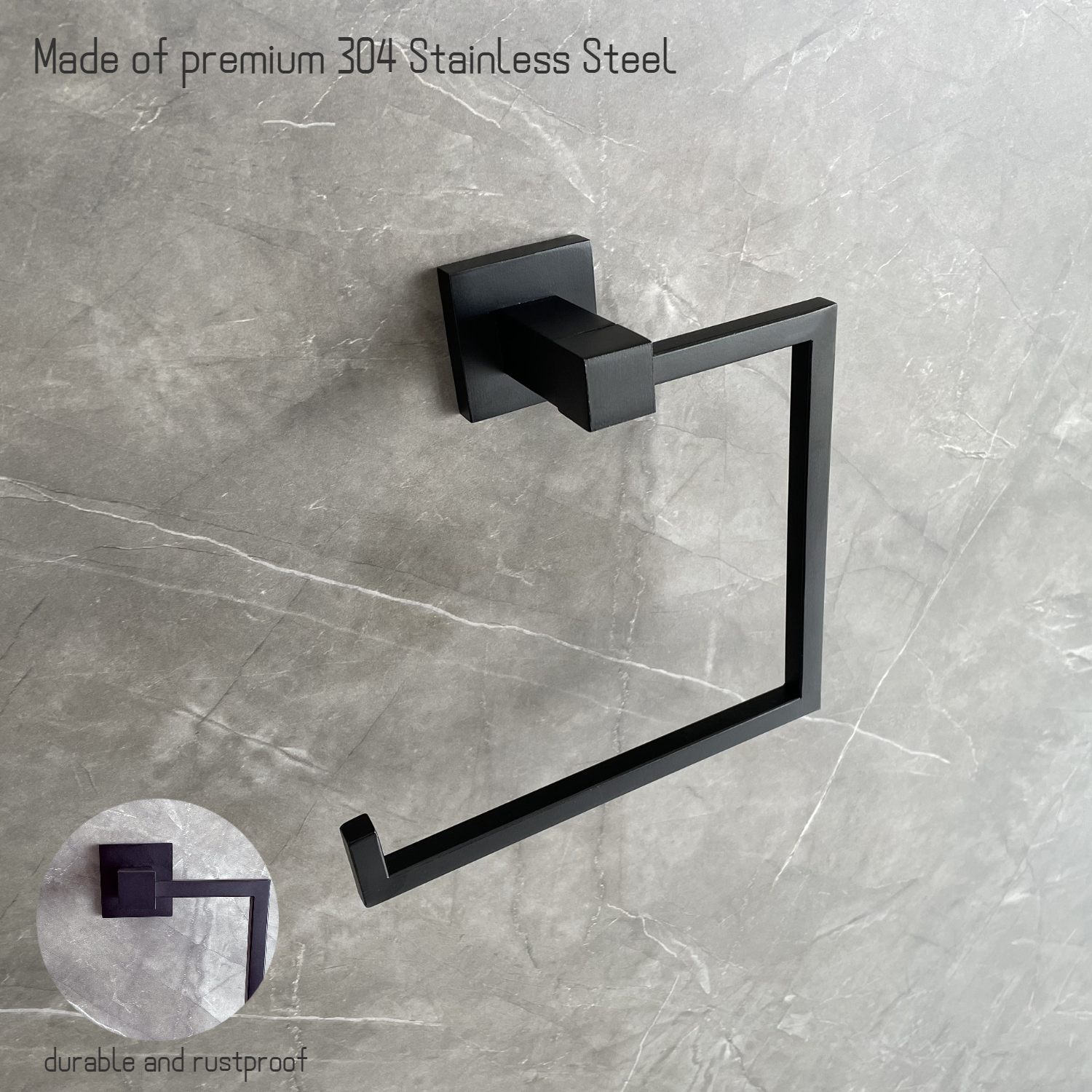 Matte Black Wall Mount Towel Ring Paper Roll Bathroom Tissue Holder