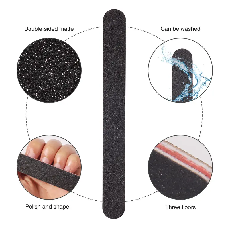 Lima de uñas de papel de lija negra de grano 100 de doble cara para manicura profesional personalizada al por mayor