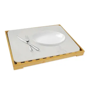 Rayshine Set Estera de Bambú para Secado de Platos, Estera Superabsorbente de Mármol, Piedra Diatomita, Encimera de Cocina