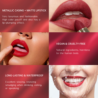 Rouge à lèvres mat de luxe personnalisé, marque privée, rouge à lèvres mat vegan imperméable, vente en gros de rouges à lèvres rouges mats longue tenue 24 heures