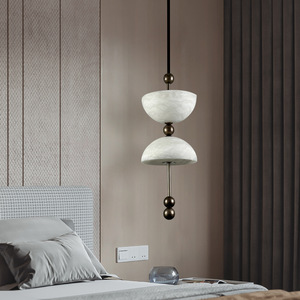 Spanish Marble Pendant Light Round E27 LED Chandelier Bedroom Hotel Entryway Bar Lamp Vintage Brown Bronze D150 H435 - Product Image 1