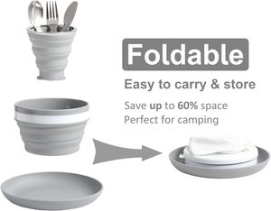 Kit de Comedor Plegable 7 en 1 para <span class=keywords><strong>Camping</strong></span> |   Tazón Plegable de Plástico Libre de BPA |   Utensilios Portátiles de Acero Inoxidable Ecológicos Aptos para Microondas - Product Image 1