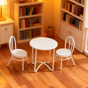 Ensemble de décoration miniature pour maison de poupée, comprenant une table basse et des chaises en fer forgé, accessoires de scène miniature pour maison de poupée <span class=keywords><strong>Bjd</strong></span>, paysage miniature - Product Image 1
