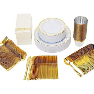 Hot Selling Disposable Dishes & Plates Wedding Decoration & Supplies Gold Rim Dinnerware Set - Product Image 3
