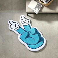 Tapis touffeté Hypebeast bleu en forme de geste de main, tapis de sol doux et amusant en forme de doigt, tapis décoratif de luxe personnalisé