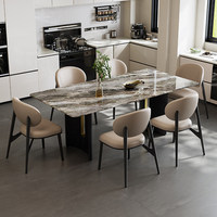 Table à manger rectangulaire en marbre italien avec base en métal, adaptée aux restaurants, appartements, villas et hôtels