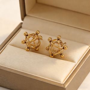 Boucles d'oreilles géométriques creuses en acier inoxydable plaqué or 18 carats PVD, grandes boules rondes, motif moléculaire <span class=keywords><strong>chimique</strong></span>, cadeaux de bijoux pour femmes - Product Image 3