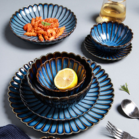 Service de vaisselle en porcelaine moderne de haute qualité, bleu, avec design personnalisé imprimé en couleur, pour collations, gâteaux et dîners, assiettes en céramique
