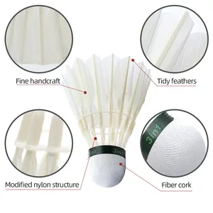 Anyball di buona qualità 12 pezzi in fibra di sughero 100% piuma d'oca Badminton volano per tornei professionali