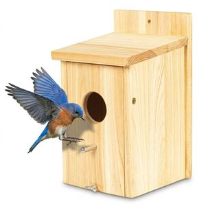 Handmade Wooden Bluebird House Birdhouse with Animal Cage and Parrot Cage 7.4x8.9x6.4in Garden Decorative Birdhouse - Product Image 1