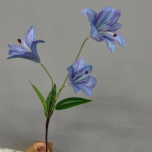 Fleurs décoratives artificielles de lys bleu violet rétro français de haute qualité Real Touch fait à la main pour Noël Saint Valentin - Product Image 5