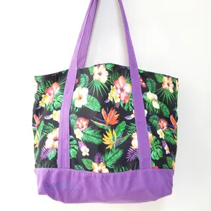 Custom Promotional All Over Digital Full Color Floral Printed Heavy Duty Canvas Tote Bag With Logo Print