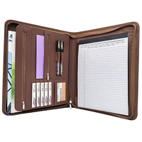Portafolio de Cuero PU Marrón A4 con Logotipo Personalizado Moderno, Funda para Tablet de Negocios con Organizador de Carpetas de Archivos para la Escuela y Conferencias