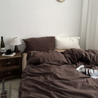 Parure de lit de luxe en coton rayé teint en fil, ensemble de literie en pur coton lavé, draps rayés respirants, tailles King et Twin, certifié Oeko-Tex
